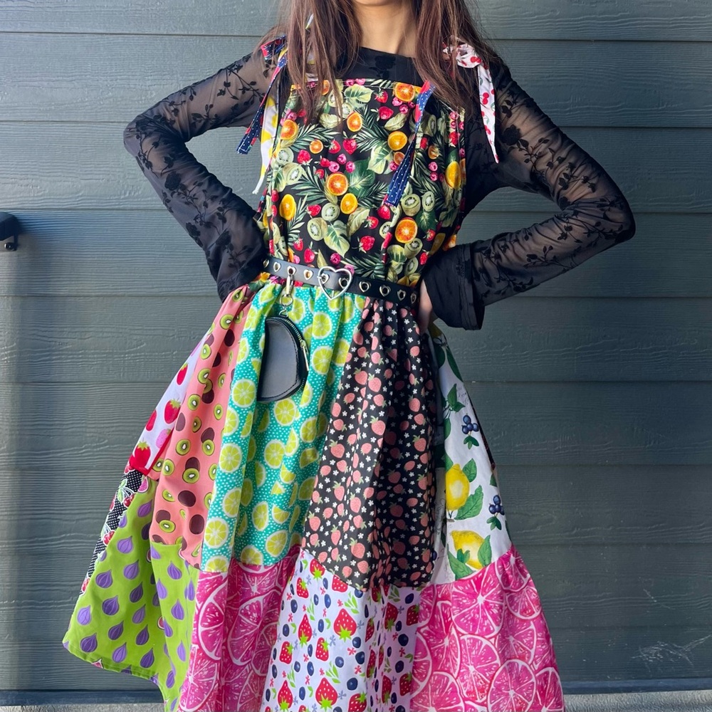 Handmade Fruit Paradise Flavorful Print Bandana Dress | SKU 02051 Tie At